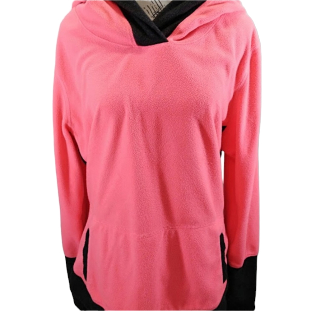 Xersion Fleece‎ Hoodie Coral with Black Trim and Thumb Holes Women's Size XL